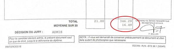 Bulletin relevé de notes de Pierre pour son BTS CIEL